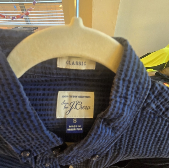 Men's J Crew Blue Checkered Seersucker Shirt - Picture 5 of 5
